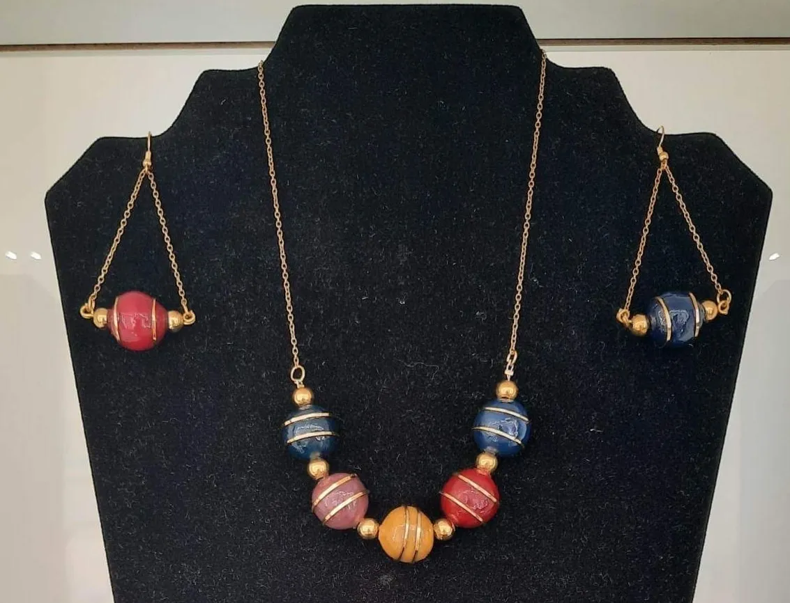 Parure Rayée rouge et bleu